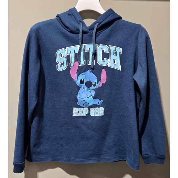 Disney Tops - Disney Stitch Navy Blue Fleece Lined Thin Hooded Sweatshirt -- Women's Medium